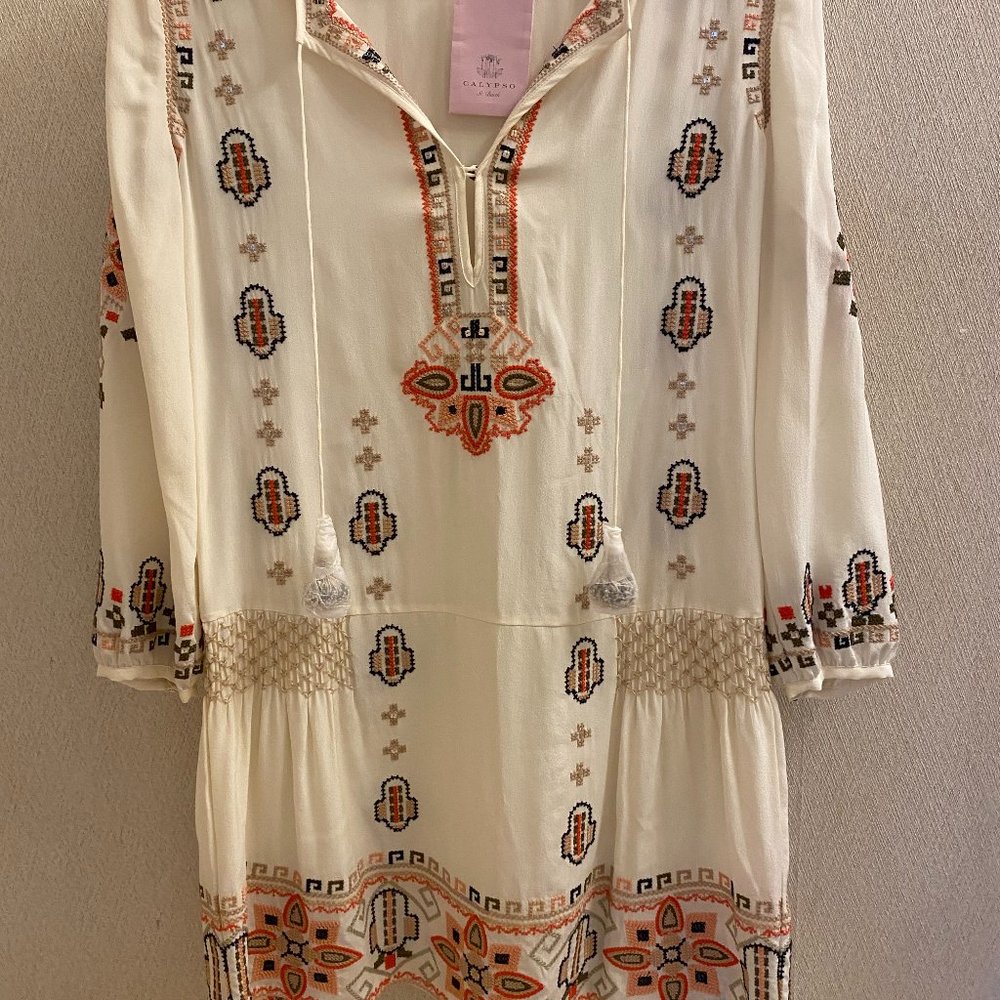 Calyspo St Barth Embroidered Silk Dress